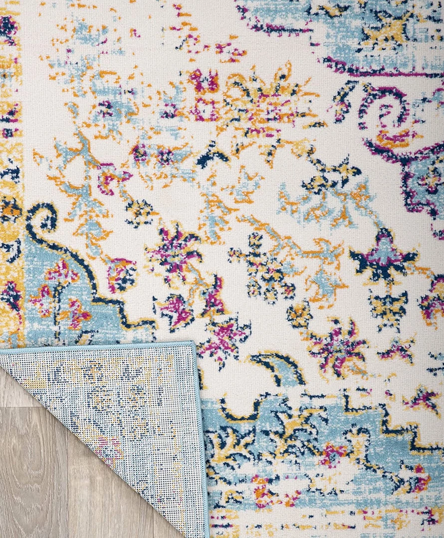 WRG Vintage Medallion Floral Ivory Blue Soft Area Rug 7 WRG Vintage Medallion Floral Ivory Blue Soft Area Rug