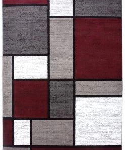 WRG All Area Rugs And Runners Modern Box Red Gray White Area Rug