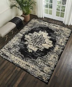 NOUR All Area Rugs And Runners Black Distressed Persian Area Rugs