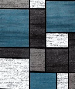 WRG Box Pattern Gray/Grey Blue White Area Rug