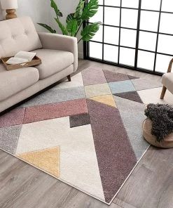 Well Woven Canna Soft Pastel Multi Color Triangle Boxes & Squares Geometric Runner Rug