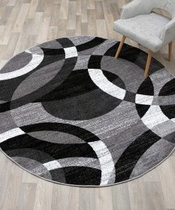 WRG Gray Black White Circles Area Rug