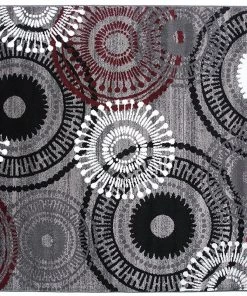 WRG Contemporary Circles Gray/Grey Red White Black Area Rug All Area Rugs And Runners