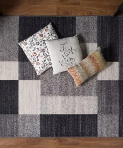 WRG Box Pattern Gray/Grey Area Rug Non-Slip Non Skid