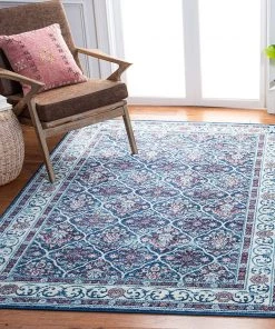 BNT870N All Area Rugs And Runners Damask Trellis Soft Area Rug, Navy / Red
