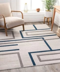 Well Woven Good Vibes Fiona Blue Modern Geometric Lines3D Texture Area Rug