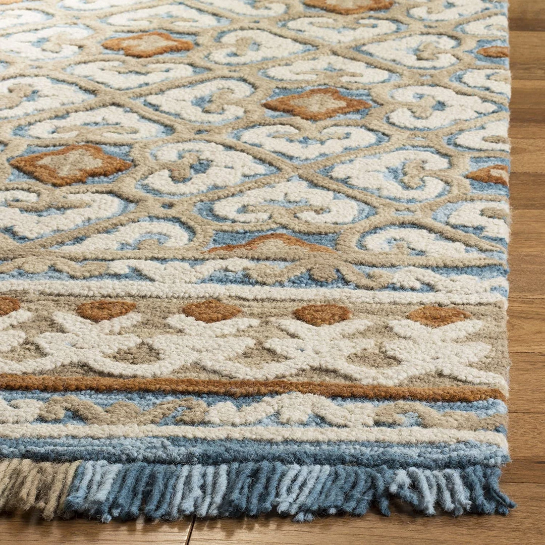 Safavieh All Area Rugs And Runners Blossom Collection BLM420A Handmade Fringe Premium Wool Area Rug, Light Beige / Blue 9 Safavieh All Area Rugs And Runners Blossom Collection BLM420A Handmade Fringe Premium Wool Area Rug, Light Beige / Blue