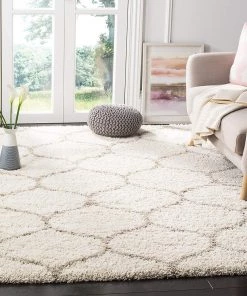 FAS All Area Rugs And Runners Moroccan Pattern Ivory Beige Plush Shag Area Rug