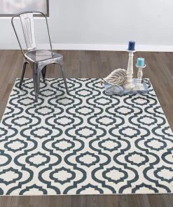 DD Trellis Design Ivory/Teal Area Rugs All Area Rugs And Runners