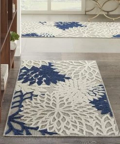 WRG Indoor/Outdoor Floral Ivory/Navy Area Rug