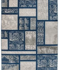 WRG All Area Rugs And Runners Box Pattern Navy Blue Area Rug
