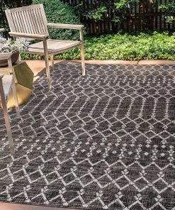 Modern Rugs And Decor Moroccan Geometric Textured Weave Indoor/Outdoor Black/Gray Area Rug