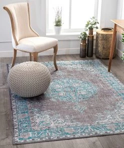 Modern Rugs And Decor All Area Rugs And Runners Mareva Machine Washable Teal Blue Vintage Oriental Medallion Area Rug