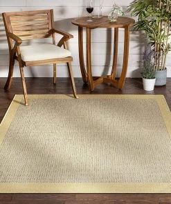 Well Woven Medusa Odin Solid & Striped Border Indoor/Outdoor Yellow Flatweave Area Rug