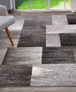 Modern Distressed Boxes Geometric Gray Box Pattern Area Rugs