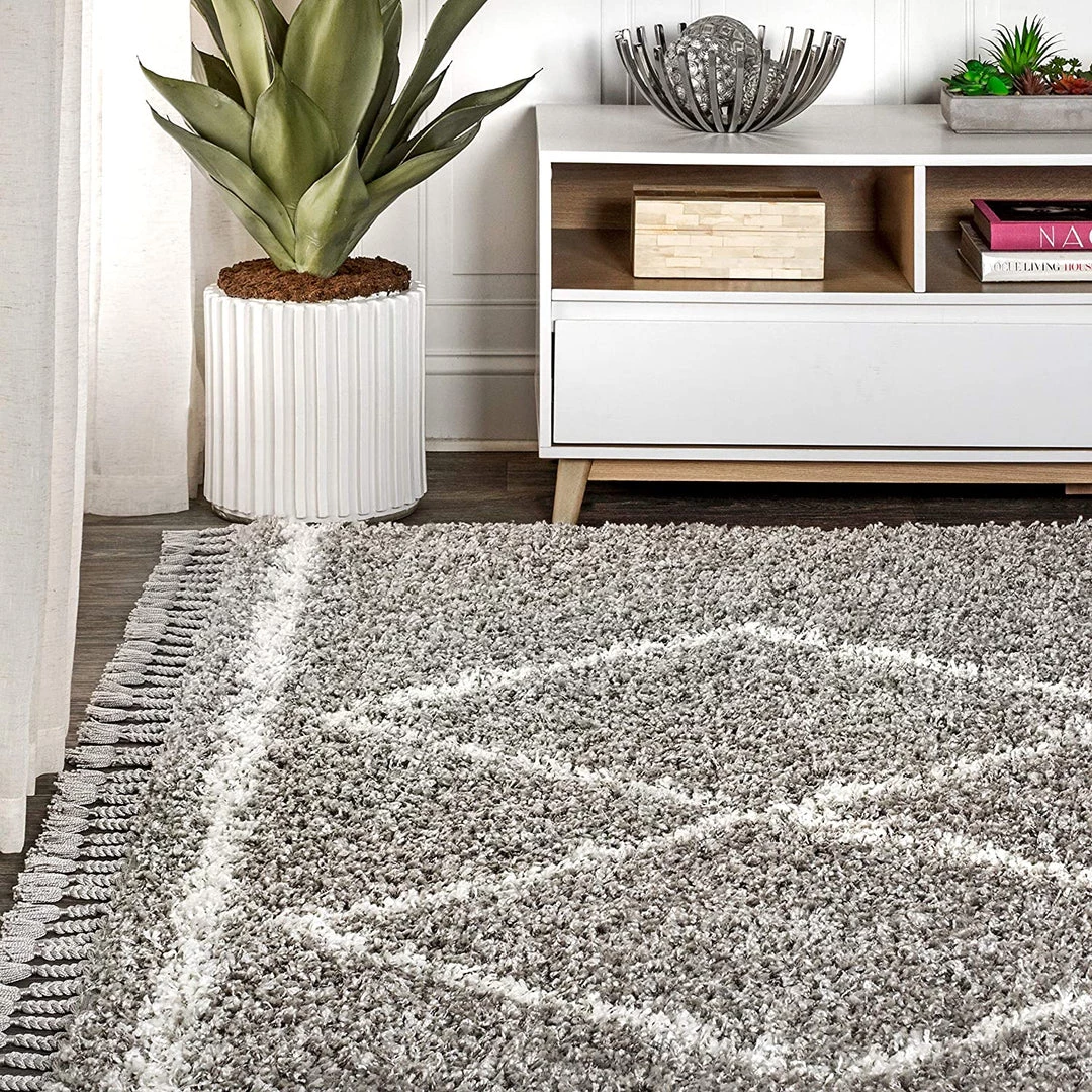 Jonathan All Area Rugs And Runners Mercer Plush Tassel Moroccan Tribal Geometric Trellis Area Rugs, Denim Blue/Cream 3 Jonathan All Area Rugs And Runners Mercer Plush Tassel Moroccan Tribal Geometric Trellis Area Rugs, Denim Blue/Cream