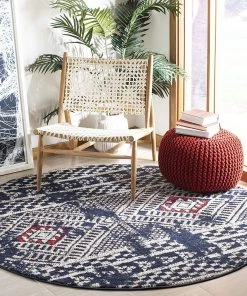 Safavieh All Area Rugs And Runners Adirondack Collection ADR202N Modern Boho Distressed Non-Shedding Stain Resistant Living Room Bedroom Area Rug Square, Navy / Light Grey