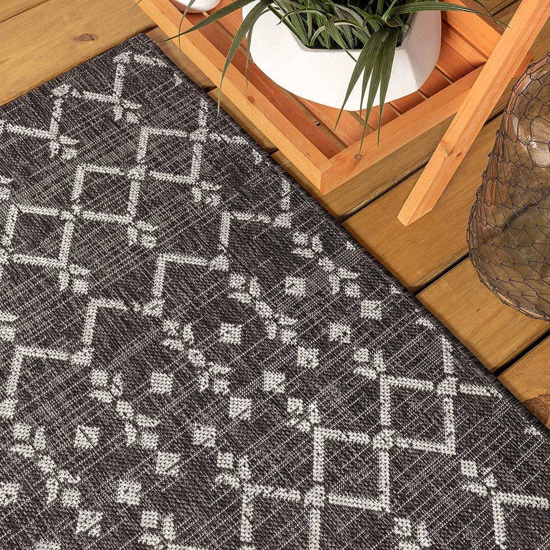 Modern Rugs And Decor Moroccan Geometric Textured Weave Indoor/Outdoor Black/Gray Area Rug 7 Modern Rugs And Decor Moroccan Geometric Textured Weave Indoor/Outdoor Black/Gray Area Rug