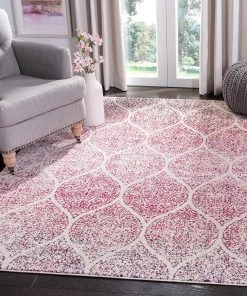 FAS Geometric Trellis Distressed Cream/Fuchsia Soft Area Rug All Area Rugs And Runners