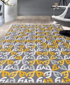 WRG Geometric Yellow Gray Area Rug Non-Slip Non Skid All Area Rugs And Runners