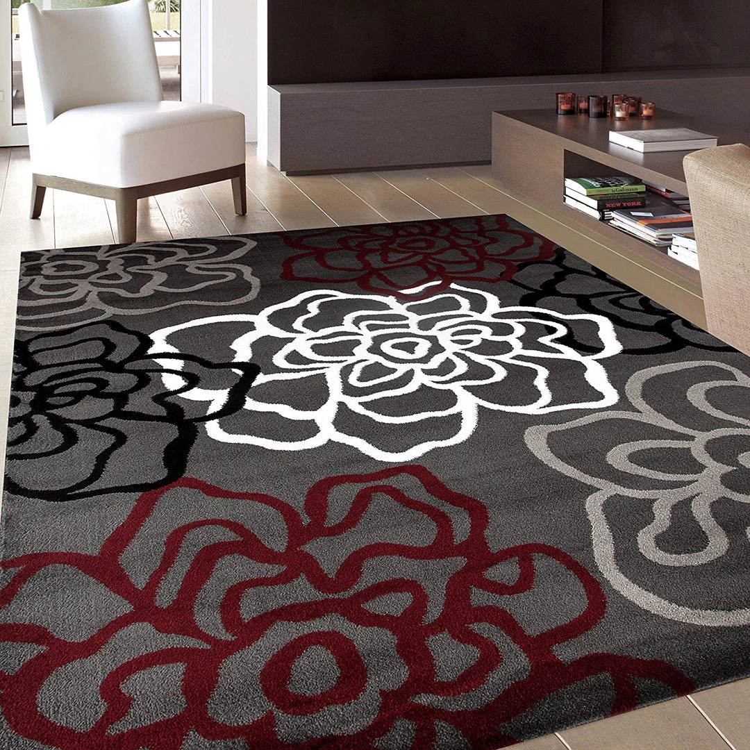 WRG Floral Gray/Grey Red White Area Rug All Area Rugs And Runners 1 WRG Floral Gray/Grey Red White Area Rug All Area Rugs And Runners
