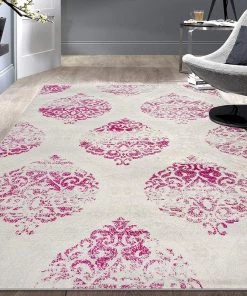 WRG Floral Damask Pink Ivory Area Rug All Area Rugs And Runners