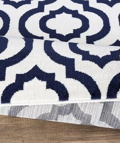 DD All Area Rugs And Runners Trellis Design Ivory/Navy Area Rugs