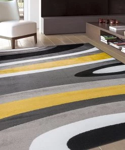 WRG All Area Rugs And Runners Gray/Grey Yellow Abstract Area Rug