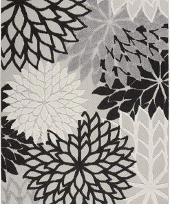 WRG Aloha Indoor/Outdoor Floral Black White Area Rug All Area Rugs And Runners