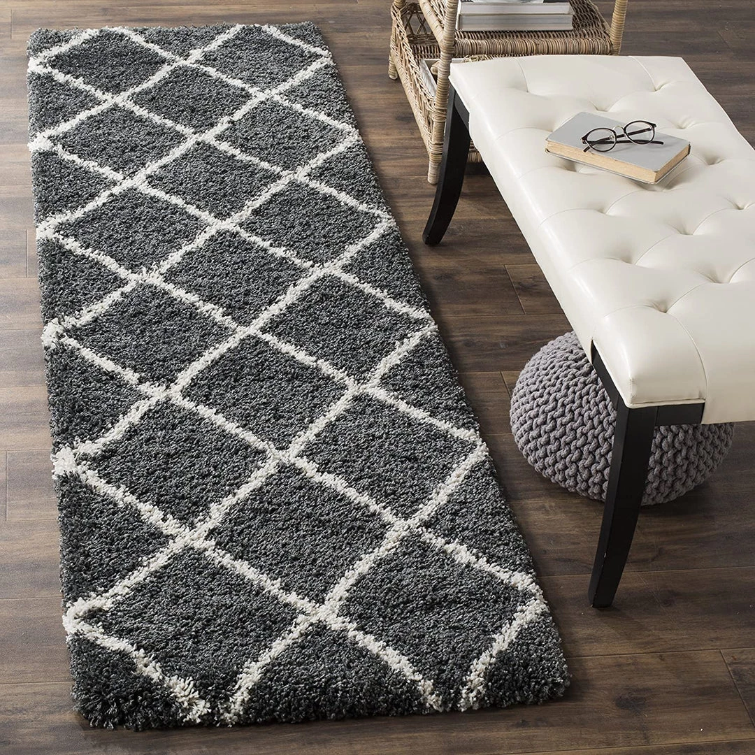 FAS All Area Rugs And Runners Diamond Trellis Dark Grey/Ivory Soft Plush Shag Area Rug 2-inch Thick 3 FAS All Area Rugs And Runners Diamond Trellis Dark Grey/Ivory Soft Plush Shag Area Rug 2-inch Thick
