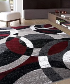 WRG Red Gray Soft Circles Area Rug