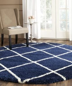FAS All Area Rugs And Runners Diamond Trellis Navy/Ivory Soft Plush Shag Area Rug 2-inch Thick