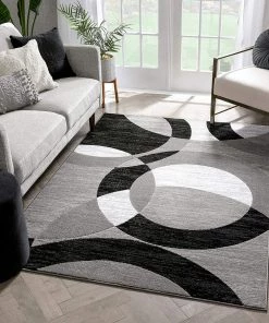 Well Woven Jackpot Grey Geometric Modern Casual Abstract Boxes Lines Circles Area Rug Plush Shed