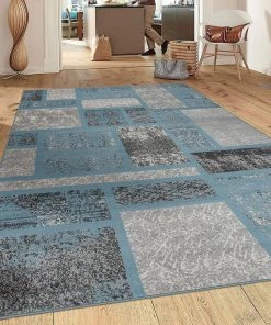 WRG All Area Rugs And Runners Box Pattern Teal Blue Area Rug