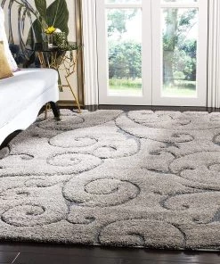 FAS Premium Swirl Thick Plush Grey/Light Blue Area Shag Rug