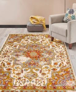 WRG All Area Rugs And Runners Traditional Distressed Cream Multi-color Area Rug