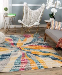 WRG Contemporary Lightning Multi Ivory Area Rug