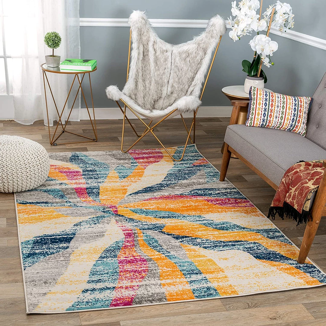 WRG Contemporary Lightning Multi Ivory Area Rug 1 WRG Contemporary Lightning Multi Ivory Area Rug