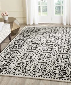 FAS All Area Rugs And Runners Handcrafted Geometric Black Ivory Premium Wool Soft Area Rug