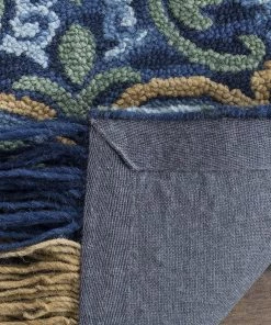 Modern Rugs And Decor Handmade Fringe Premium Wool Area Rug, Navy / Green All Area Rugs And Runners