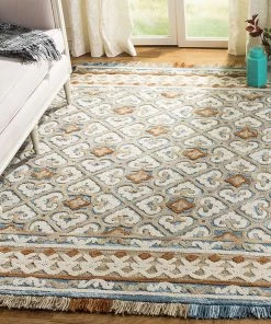Safavieh All Area Rugs And Runners Blossom Collection BLM420A Handmade Fringe Premium Wool Area Rug, Light Beige / Blue 18 Safavieh All Area Rugs And Runners Blossom Collection BLM420A Handmade Fringe Premium Wool Area Rug, Light Beige / Blue