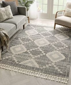 Modern Rugs And Decor Julia Ivory Grey Tassel Tribal Area Rug
