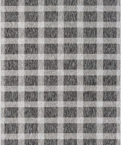 Well Woven Freja Dark Grey Indoor/Outdoor Flat-Weave Pile Buffalo Check Pattern Runner Rug All Area Rugs And Runners