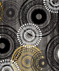 WRG All Area Rugs And Runners Contemporary Circles Gray/Grey Yellow White Black Area Rug