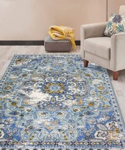 WRG Traditional Distressed Blue Gray Area Rug