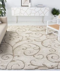 FAS Premium Swirl Thick Plush Cream/Beige Area Shag Rug