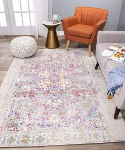 WRG Vintage Medallion Floral Ivory Gray Multi-color Soft Area Rug