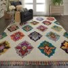 Modern Rugs And Decor Moroccan Casbah Plush Ivory/Multicolor Shag Area Rug