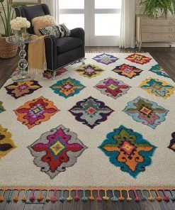 Modern Rugs And Decor Moroccan Casbah Plush Ivory/Multicolor Shag Area Rug