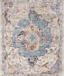 Modern Rugs And Decor Safavieh Collection Medallion Distressed Area Rug, Blue / Light Grey